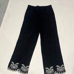 Madison d’ Amelie Black Wide-Leg Pants with White Embroidery Sz 2